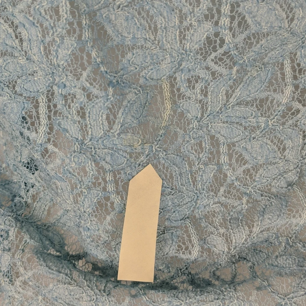 St Mario Women's Top Size Medium Blue Sheer Lace Long Sleeve Button Front Collar - Picture 8 of 13